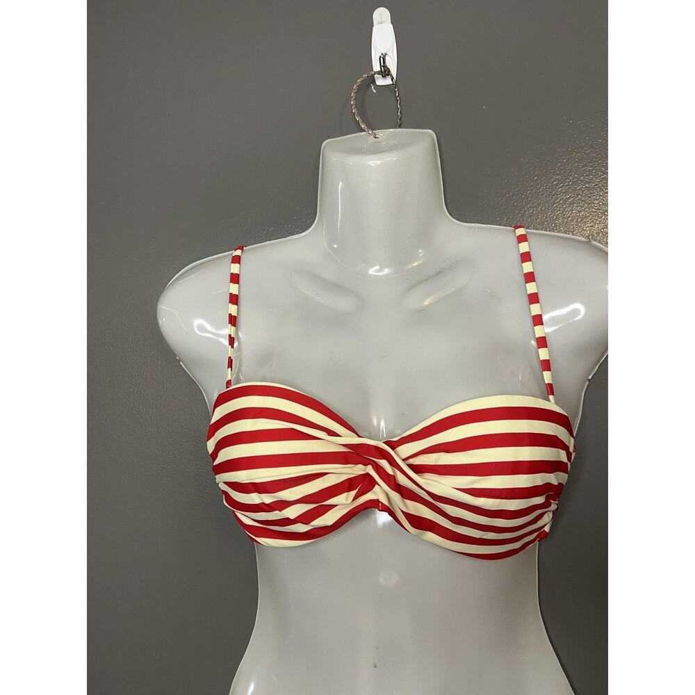 Cocoship Bikini Swim Top Womens Small Red Stripe Underwire Padded Twist Front